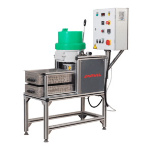 SM14 centrifugal finishing machine used for high-speed surface finishing of components.