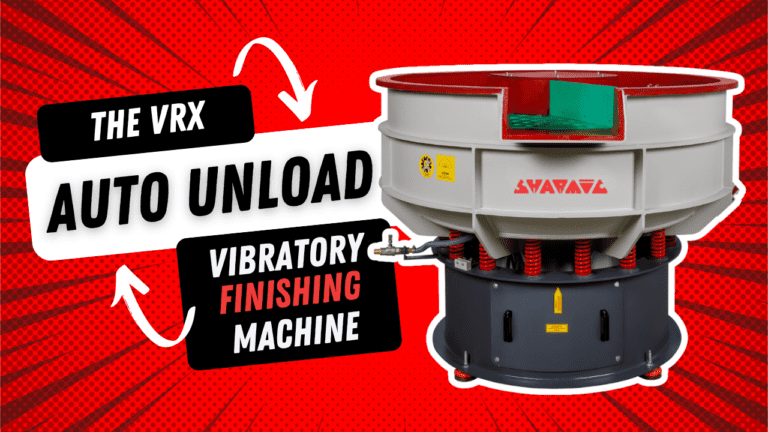 VRX auto unload vibratory bowl machine mid-cycle, showing automated separation and unloading of components