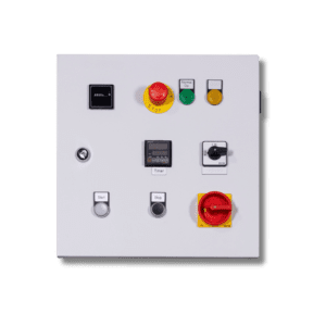 Control panel with stop/start button, isolator switch and emergency stop button