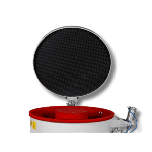 Noise Reduction Cover with Open Lid on Vibratory Finishing Machine