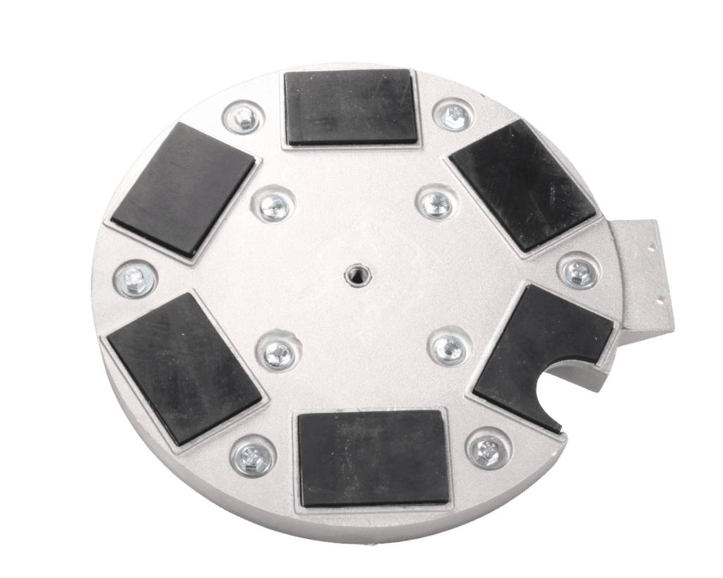 Bottom view of a motor showing the base and mounting points.