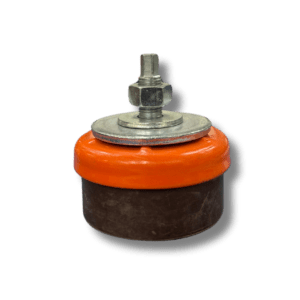 Orange anti-vibration feet for surface finishing equipment, designed to reduce noise and vibration for stable operation.