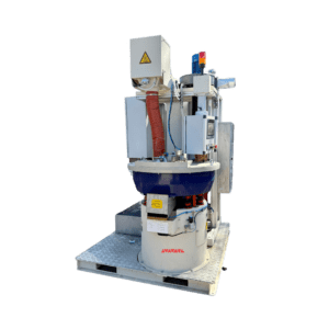 Side view of the All-in-One vibratory finishing machine showing the full length of the complete unit.