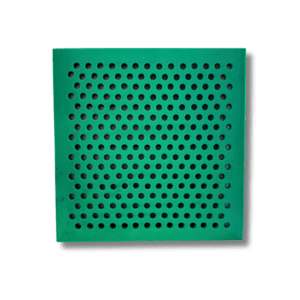 Customisable replacement polyurethane screen with drilled holes, designed for vibratory and rotary finishing machines to suit various media and component sizes.