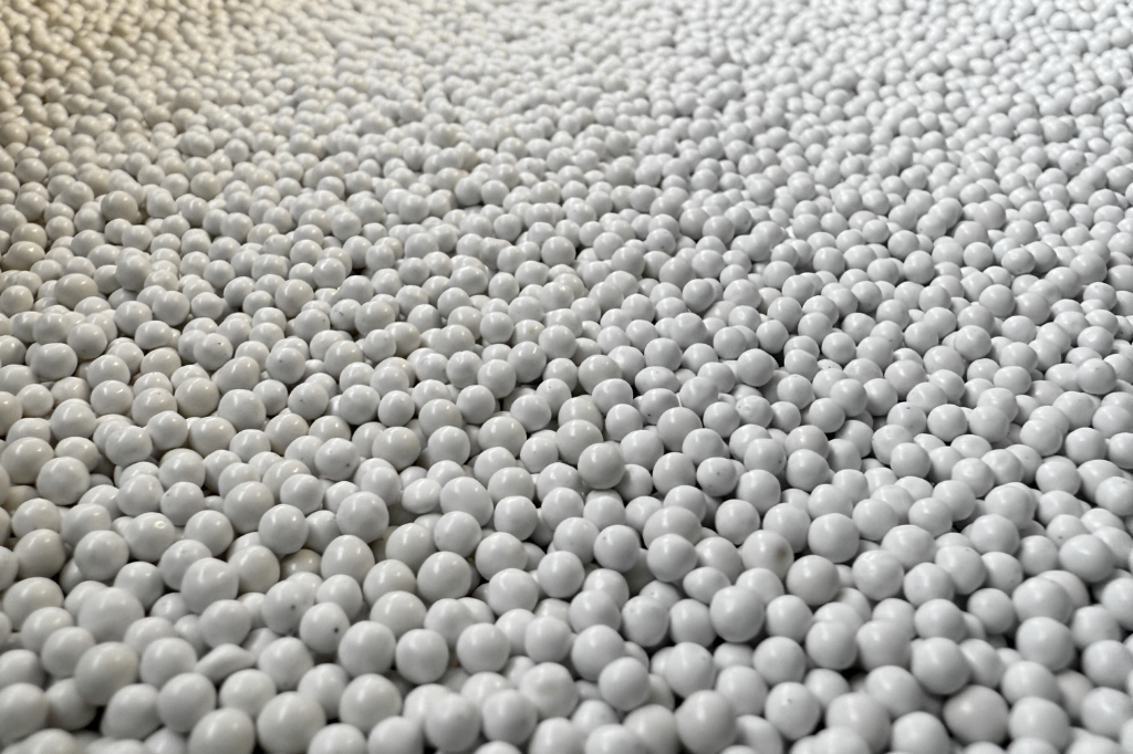 3mm porcelain spheres for fine polishing, burnishing, and vibratory finishing applications.