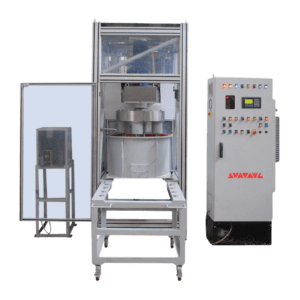 Drag finishing machine equipped with a free-standing control panel for precise operation.