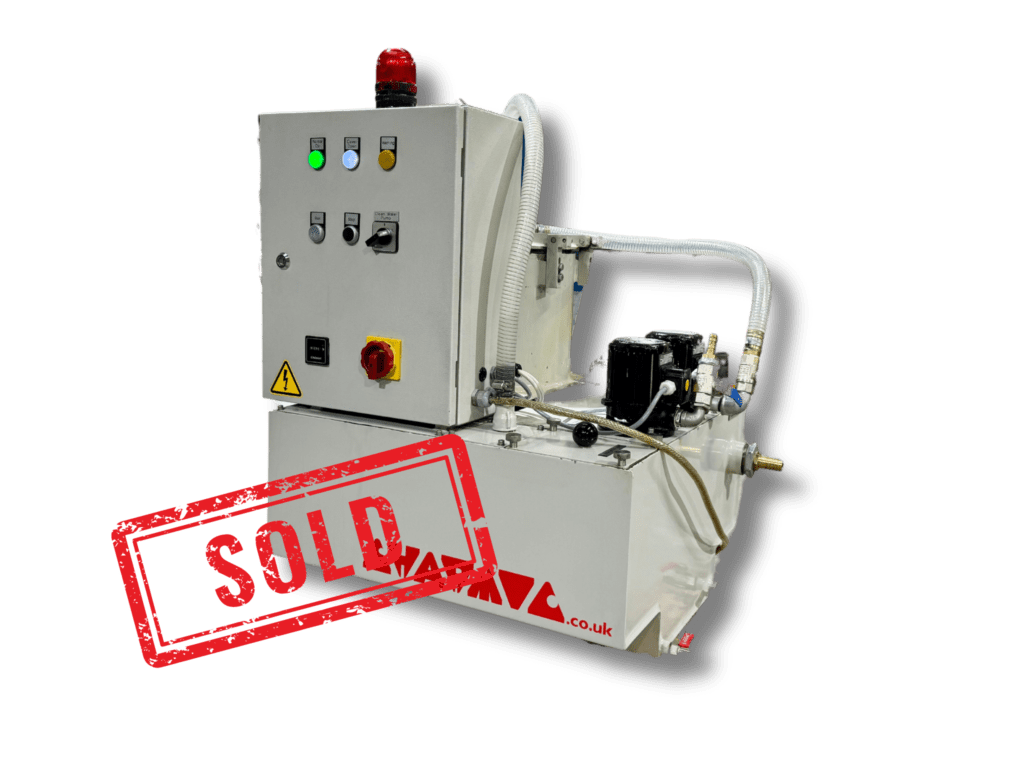 Front view of used ARS 25 water recirculation system for vibratory finishing process water recycling