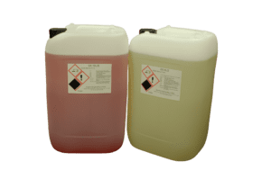 Two 25L containers of Sharmic liquid compound, featuring sturdy plastic design with secure caps, isolated on a transparent background.
