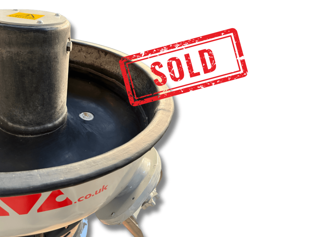 Sold Close-up of the interior lining of refurbished FM3 manual vibratory finishing machine with drainage bung visible