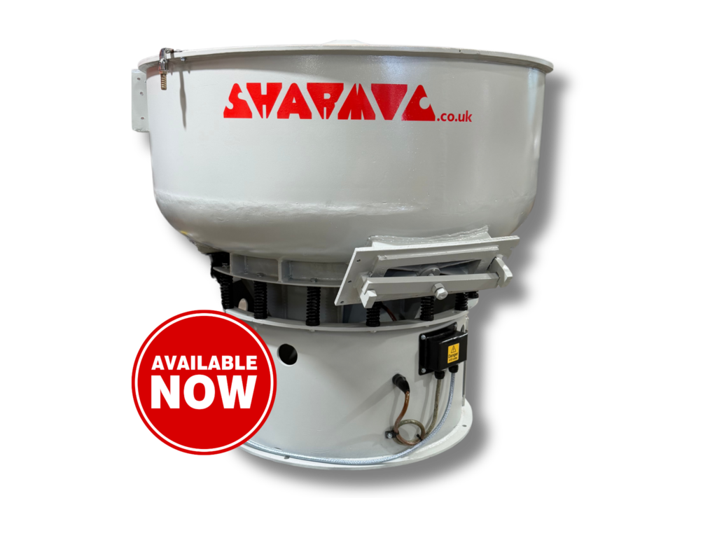 Refurbished FM5DR automatic vibratory finishing machine with new polyurethane reline and red Sharmic logo