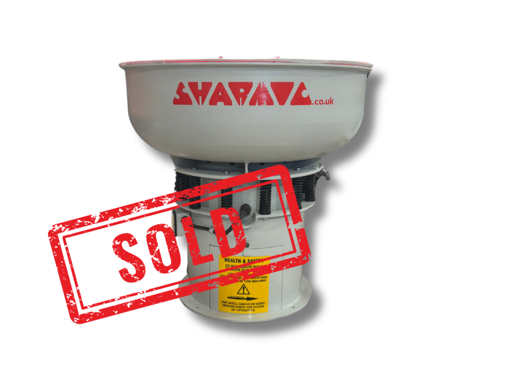 Refurbished FM3 90 litre vibratory finishing machine with new polyurethane reline and repainted finish, now SOLD.
